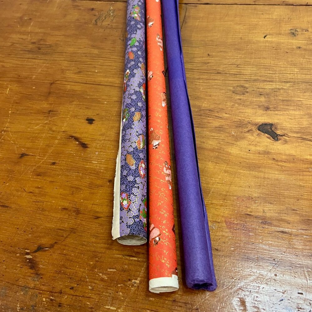Lot of 3 Sheets Vintage Washi Paper from Japan - Mother with Child & Fans